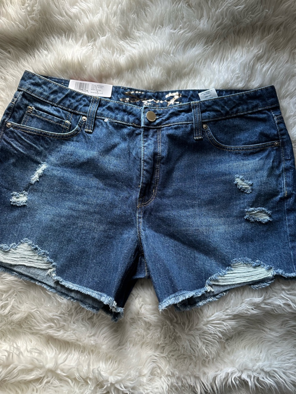 NWT Seven7 Dark Blue Distressed Denim Shorts